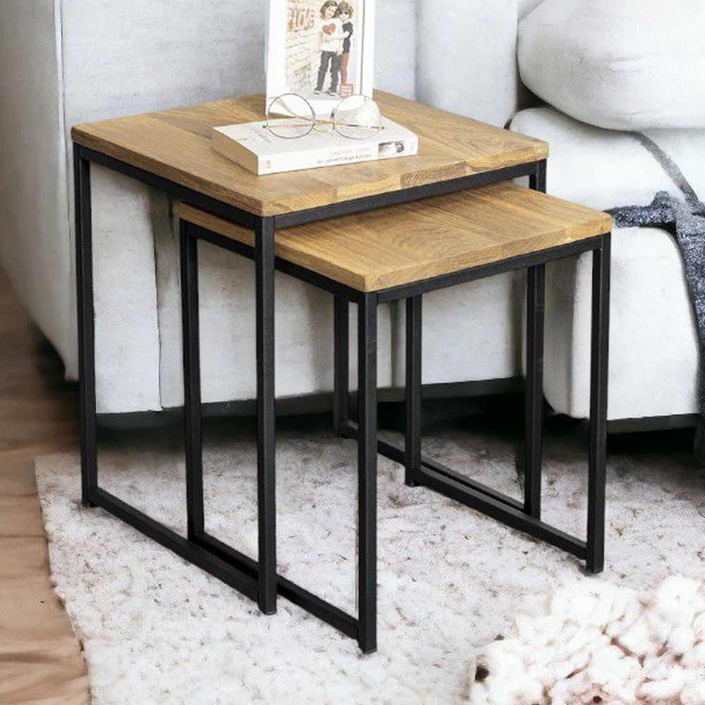 Saskatoon Wooden Nest Of 2 Tables In Oak And Black