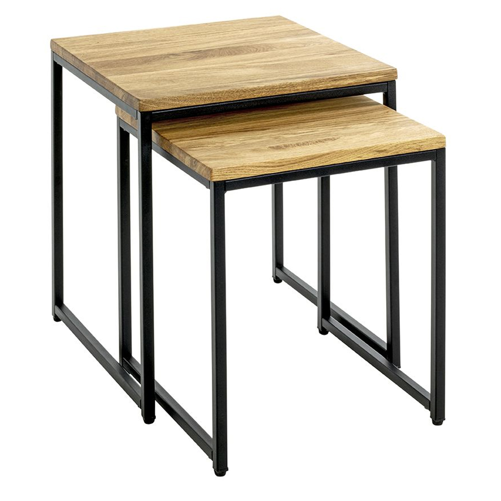 Saskatoon Wooden Nest Of 2 Tables In Oak And Black