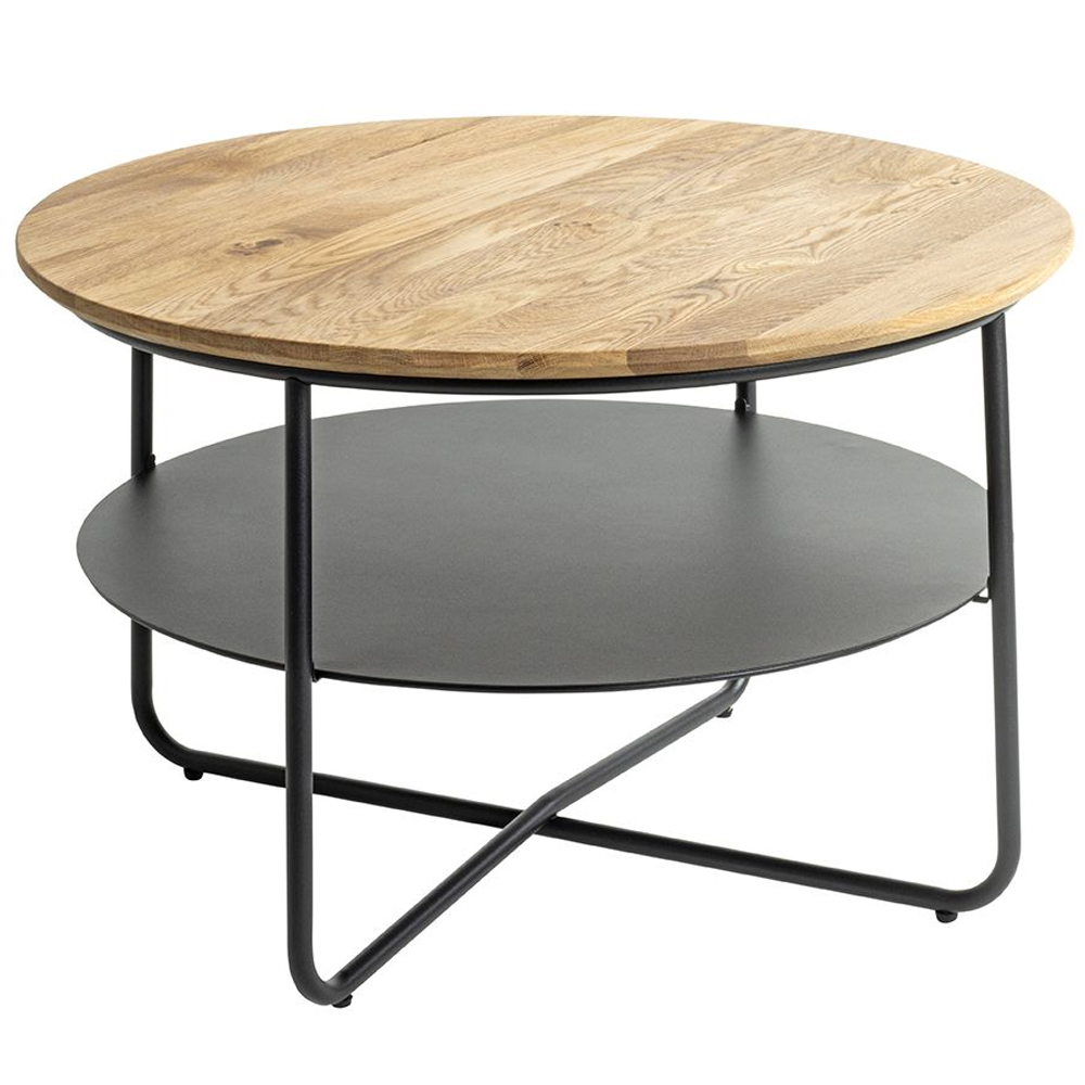Saskatoon Wooden Round Coffee Table In Oak And Black