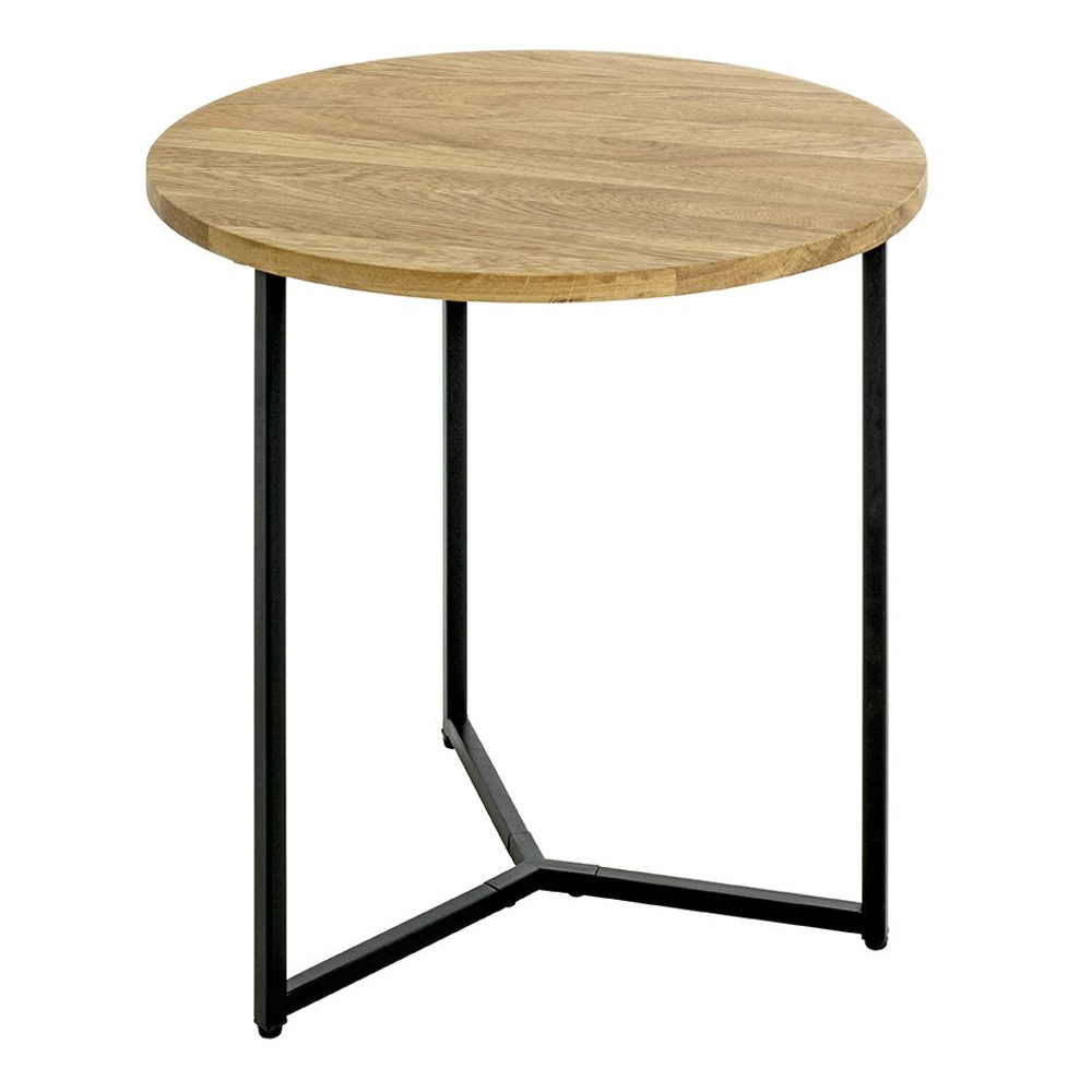Saskatoon Wooden Round End Table With Black Metal Frame In Oak