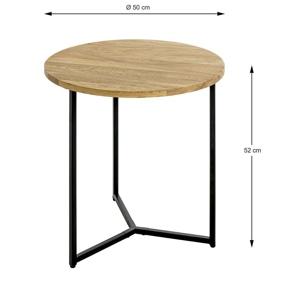 Saskatoon Wooden Round End Table With Black Metal Frame In Oak