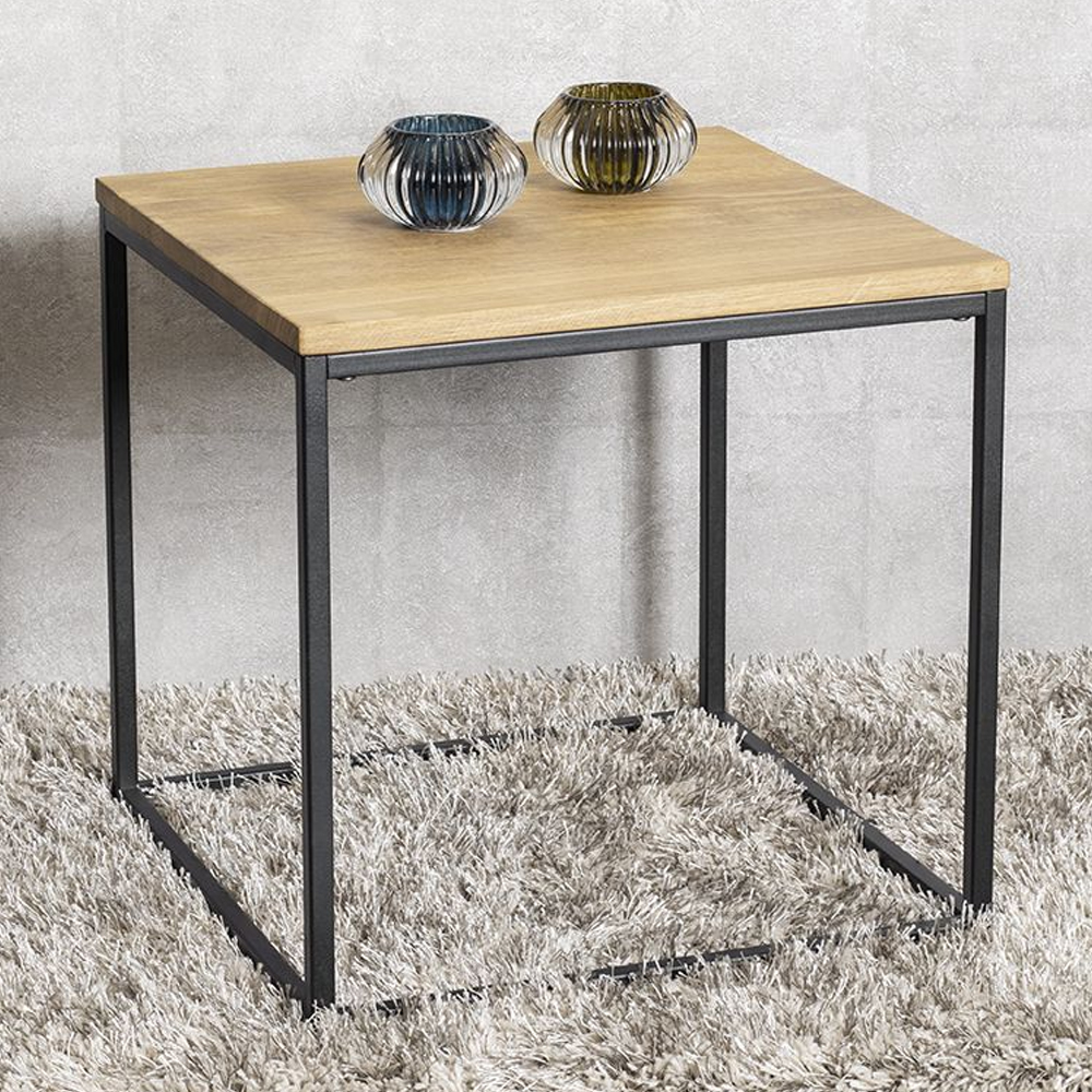 Saskatoon Wooden Square End Table With Black Metal Frame In Oak