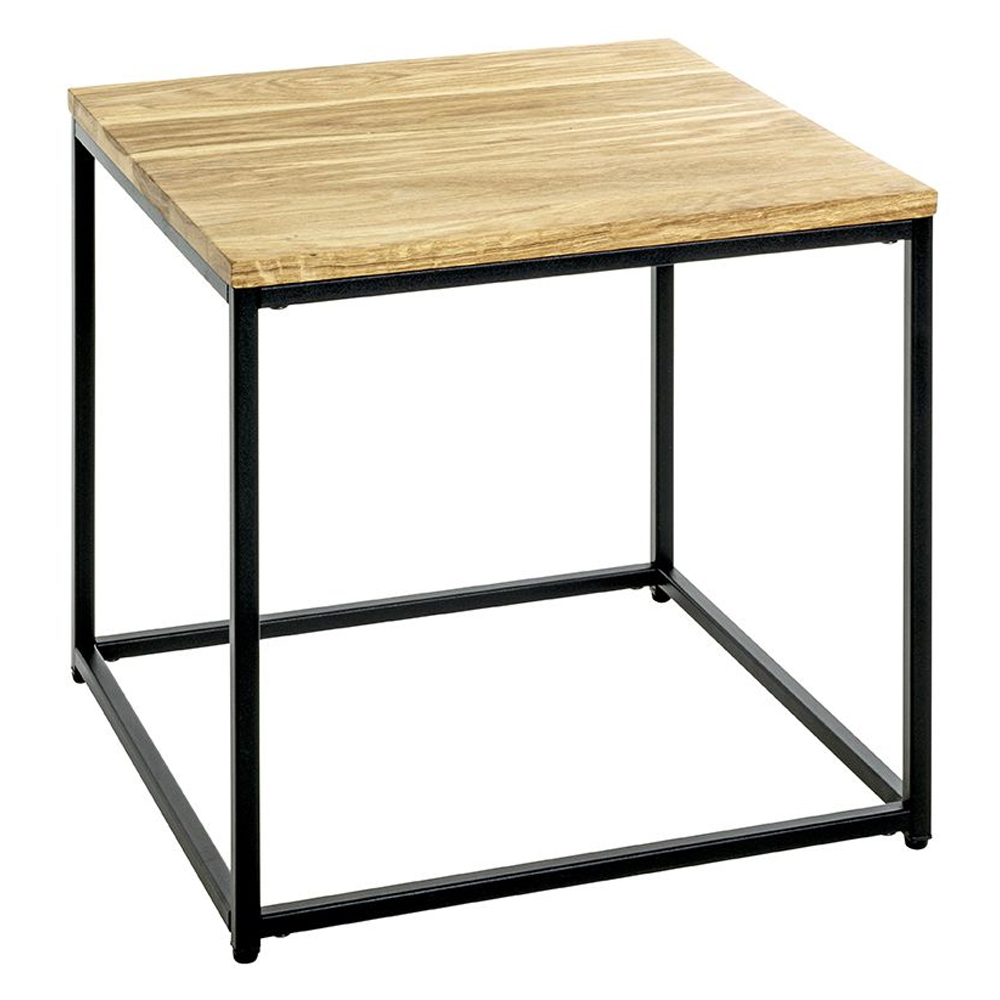 Saskatoon Wooden Square End Table With Black Metal Frame In Oak