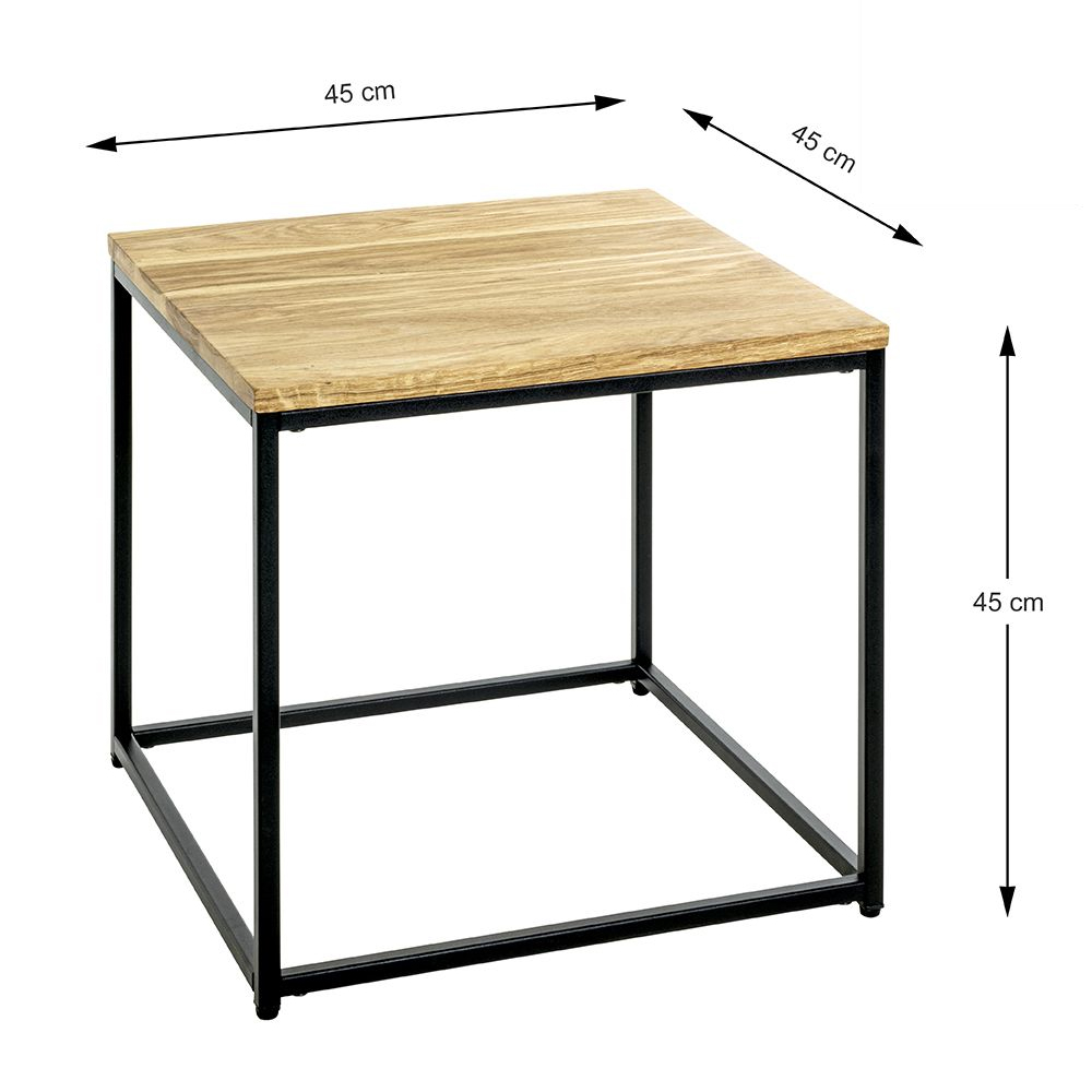 Saskatoon Wooden Square End Table With Black Metal Frame In Oak