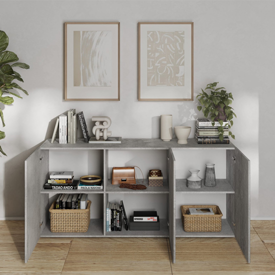 Sassari Wooden Sideboard With 3 Doors In Concrete Effect