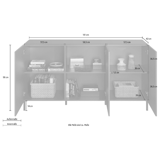 Sassari Wooden Sideboard With 3 Doors In Concrete Effect