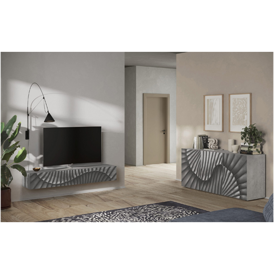 Sassari Wooden Sideboard With 3 Doors In Concrete Effect
