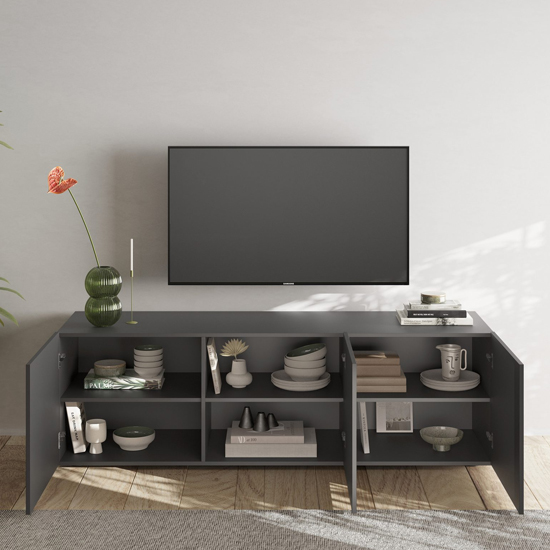 Sassari Wooden TV Stand With 3 Doors In Anthracite