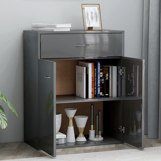 Sassy High Gloss Sideboard With 2 Doors 1 Drawer In Grey_2