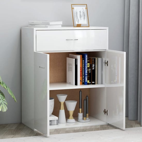 Sassy High Gloss Sideboard With 2 Doors 1 Drawer In White_2