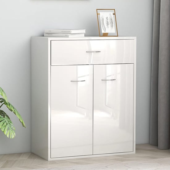 Sassy High Gloss Sideboard With 2 Doors 1 Drawer In White_1