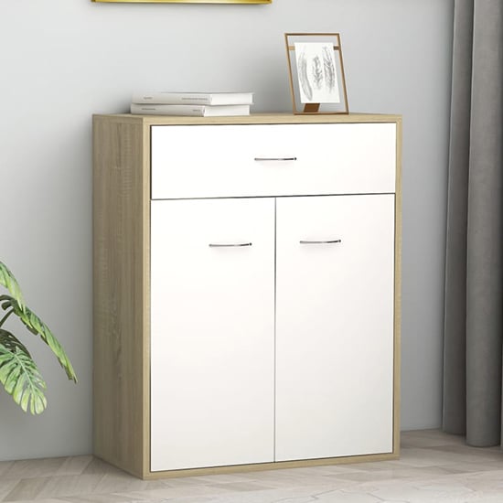 Sassy Wooden Sideboard With 2 Door 1 Drawer In White Sonoma Oak