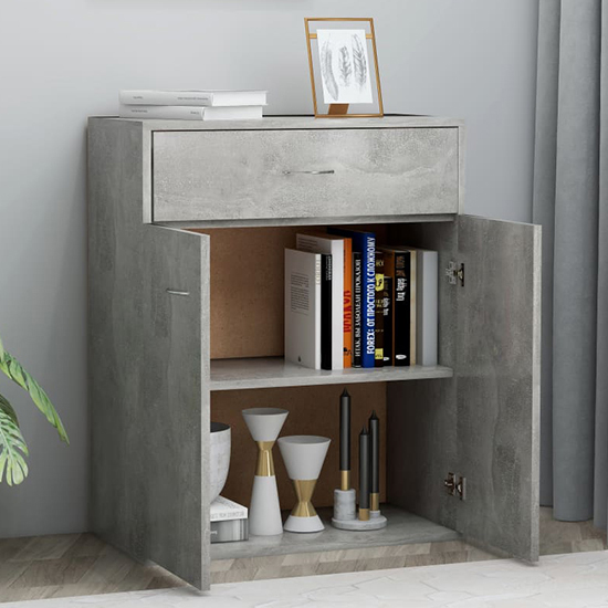 Sassy Wooden Sideboard With 2 Doors 1 Drawer In Concrete Effect