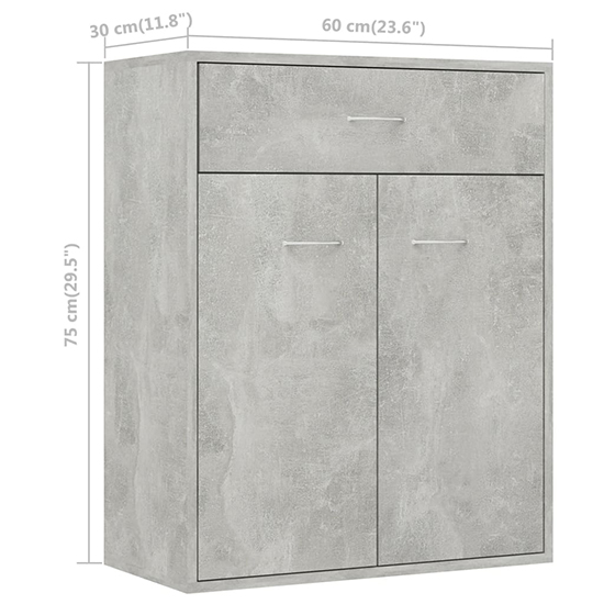 Sassy Wooden Sideboard With 2 Doors 1 Drawer In Concrete Effect