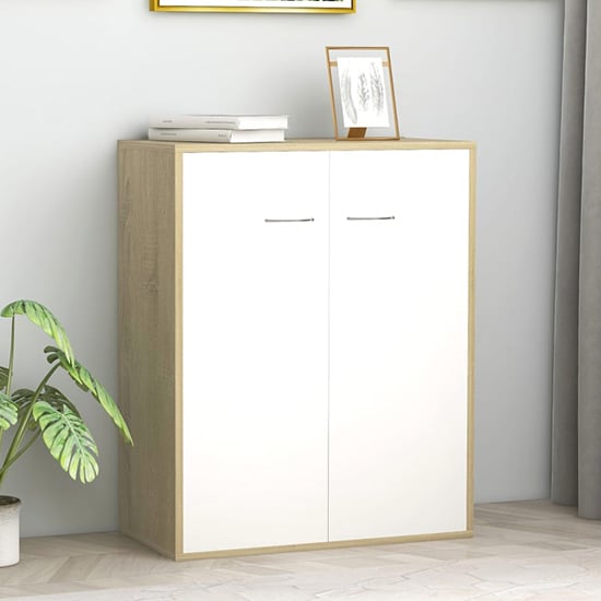 Sassy Wooden Sideboard With 2 Doors In White And Sonoma Oak_1