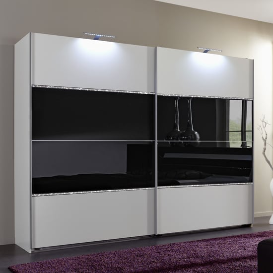 Product photograph of Sicily Sliding Wardrobe Alpine White And Black Glass from Furniture in Fashion