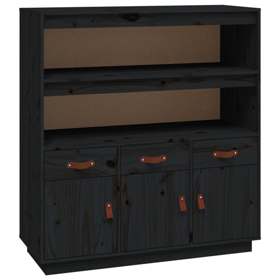 Satha Pinewood Highboard With 3 Doors 3 Drawers In Black_3