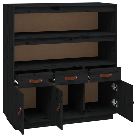 Satha Pinewood Highboard With 3 Doors 3 Drawers In Black_5