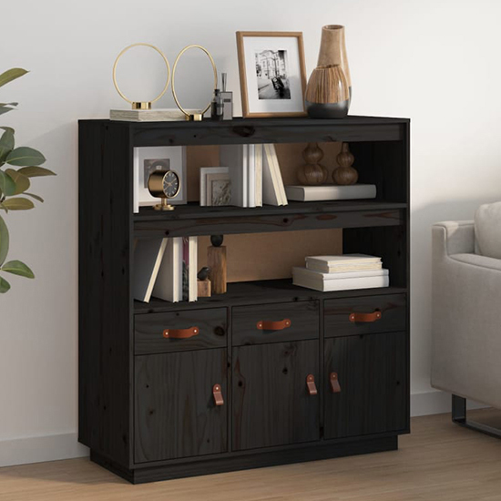 Satha Pinewood Highboard With 3 Doors 3 Drawers In Black_1
