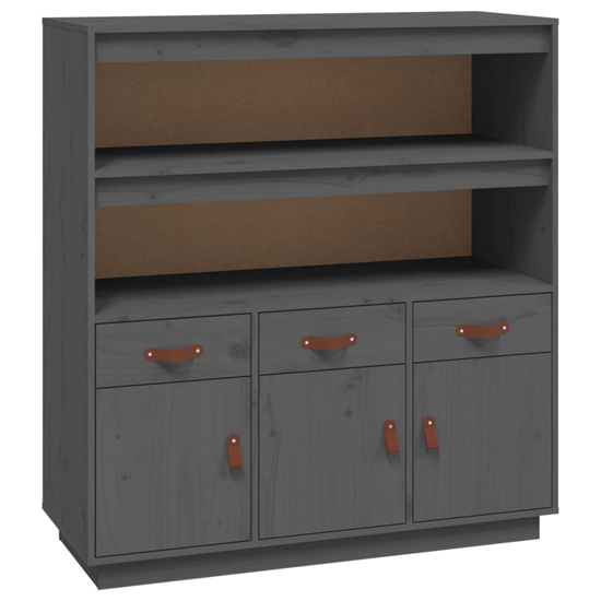 Satha Pinewood Highboard With 3 Doors 3 Drawers In Grey
