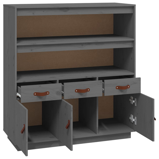 Satha Pinewood Highboard With 3 Doors 3 Drawers In Grey