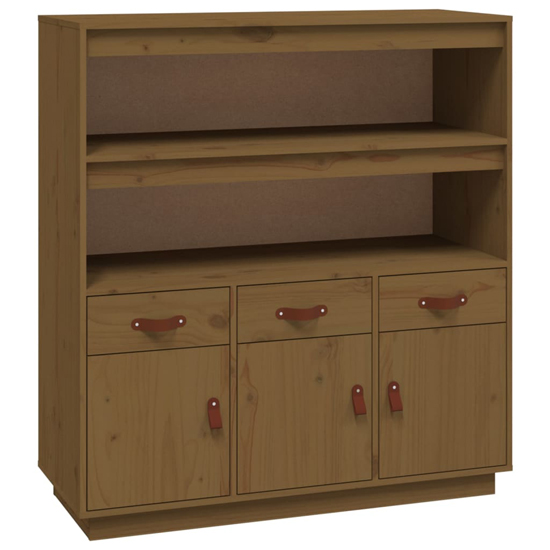 Satha Pinewood Highboard With 3 Doors 3 Drawers In Honey Brown
