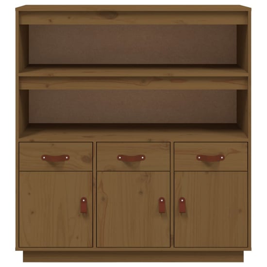Satha Pinewood Highboard With 3 Doors 3 Drawers In Honey Brown