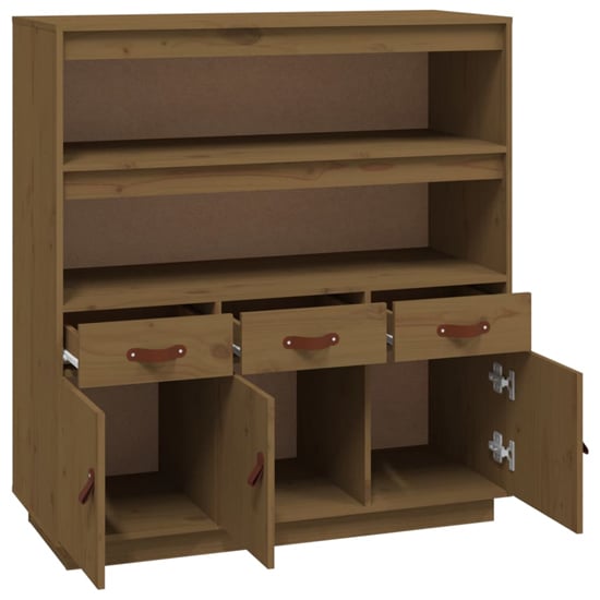 Satha Pinewood Highboard With 3 Doors 3 Drawers In Honey Brown