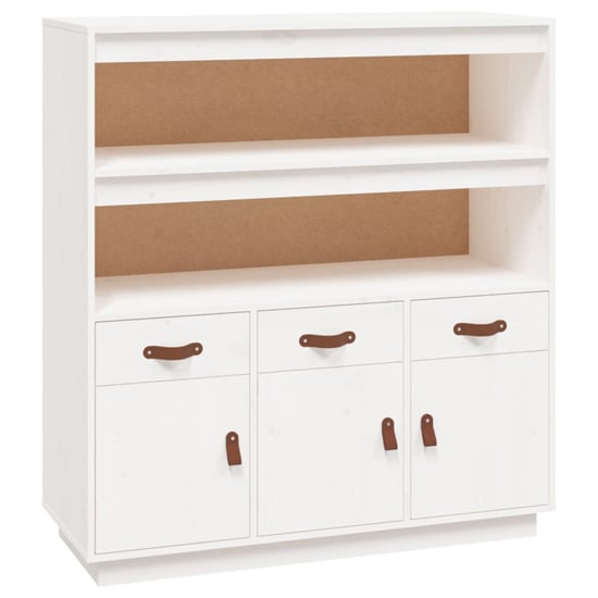 Satha Pinewood Highboard With 3 Doors 3 Drawers In White_3