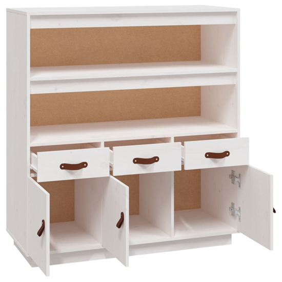 Satha Pinewood Highboard With 3 Doors 3 Drawers In White_5