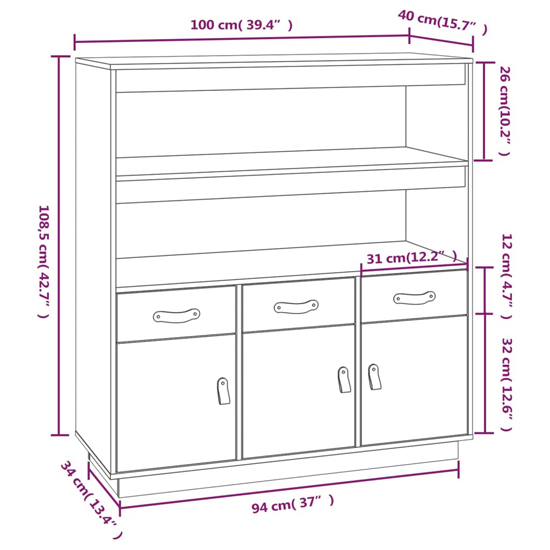 Satha Pinewood Highboard With 3 Doors 3 Drawers In White_6