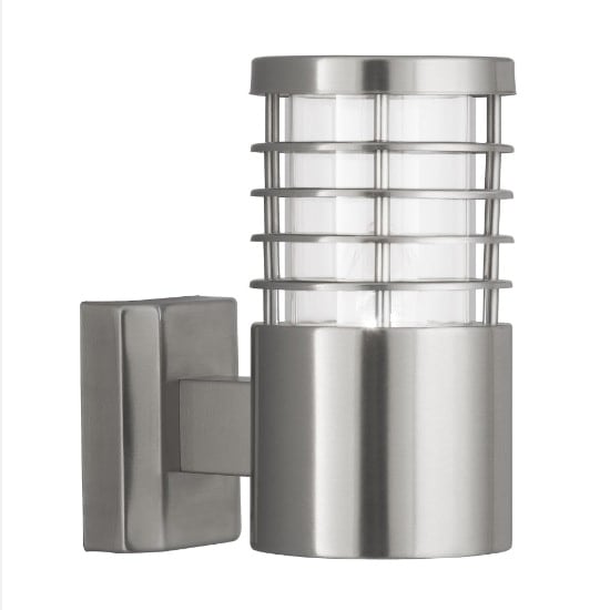 Photo of Satin silver outdoor light with polycarbonate diffuser