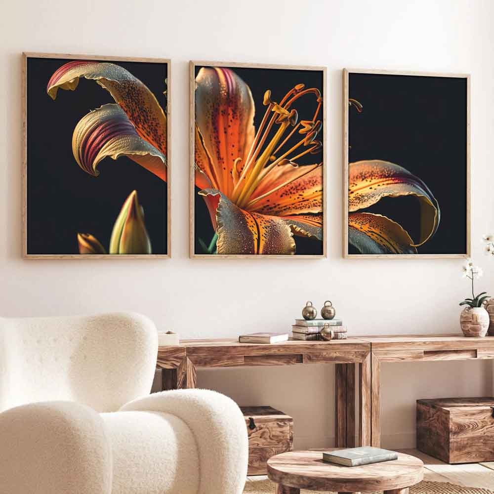 Satori Wooden 20x30cm Midnight Lily Art of Frame Set of 3 in Multicolour