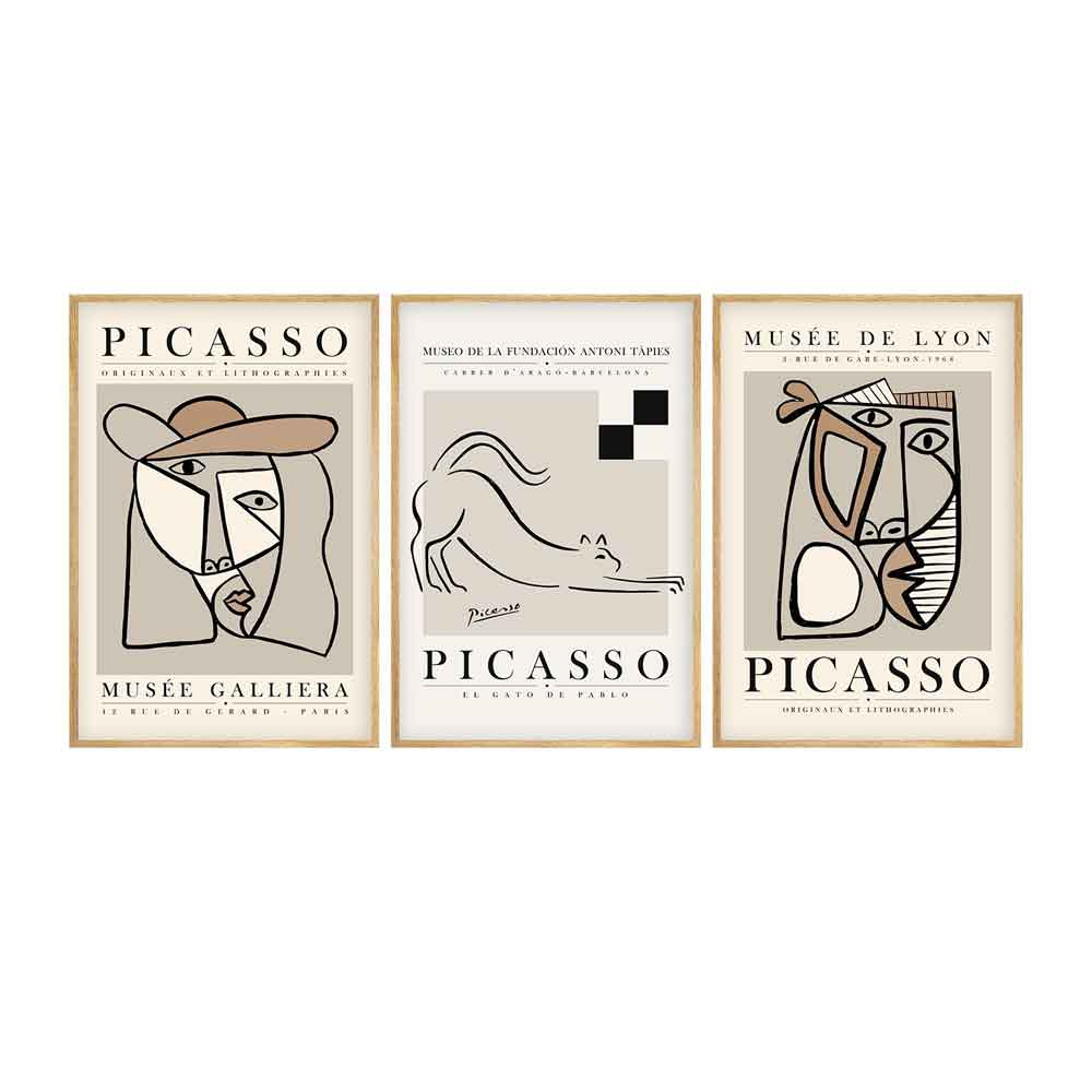 Satori Wooden 30x40cm Cubist Soul Cat Art of Frame Set of 3 in Multicolour