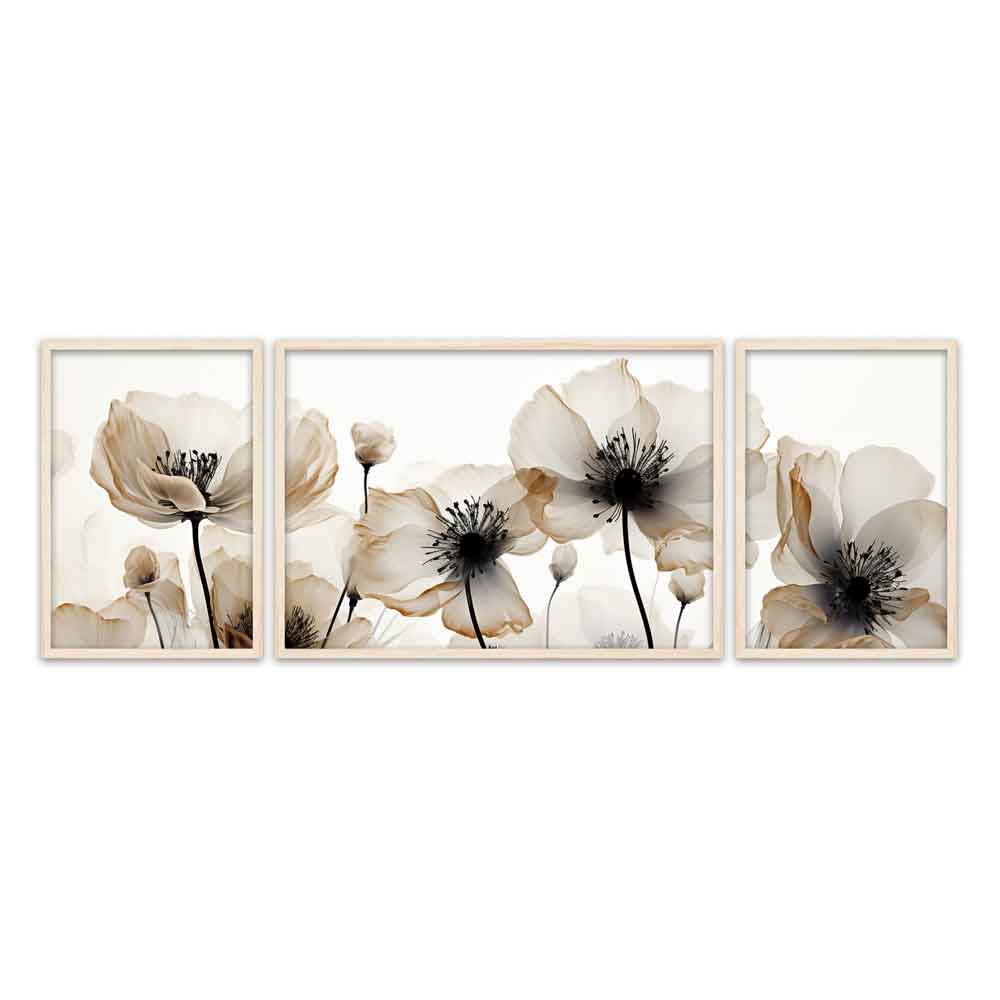 Satori Wooden Ethereal Anemone Wall Frame Set of 3 in Multicolour