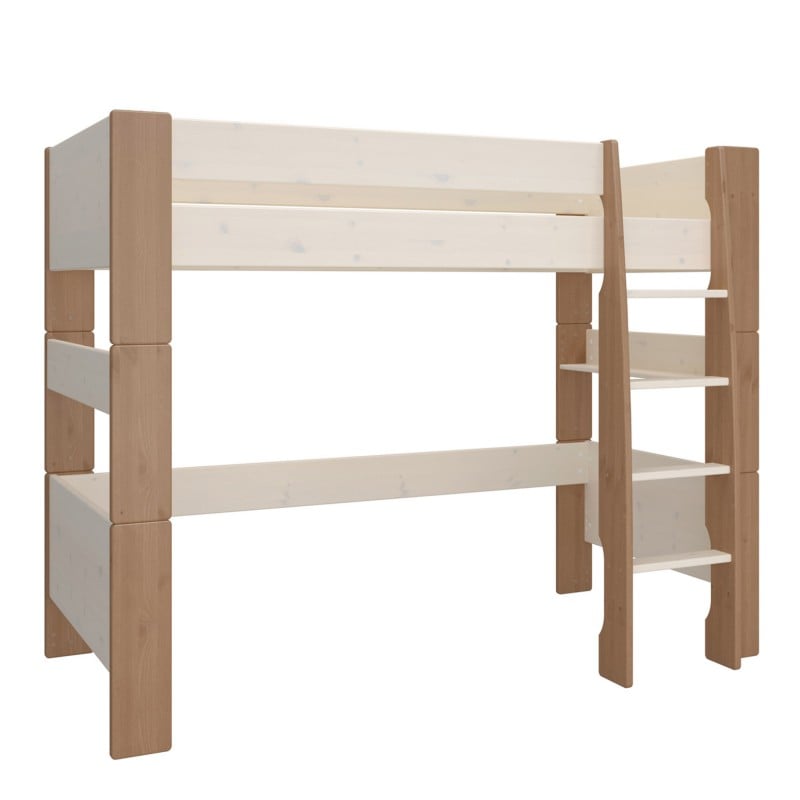 Product photograph of Satria Kids High Sleeper Bunk Bed In Whitewash Grey Brown from Furniture in Fashion