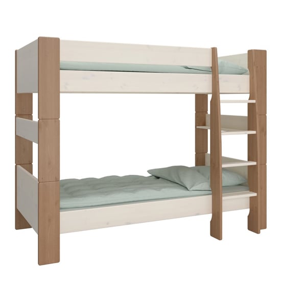Read more about Satria kids wooden bunk bed in whitewash and grey brown