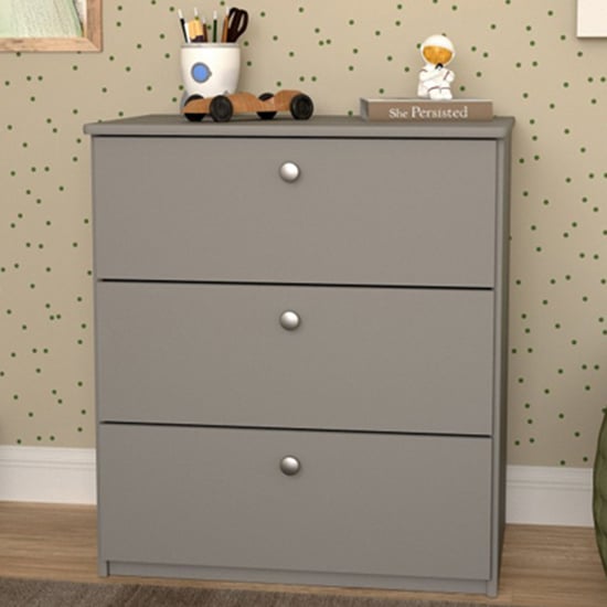 Product photograph of Satria Kids Wooden Chest Of 3 Drawers In Folkestone Grey from Furniture in Fashion