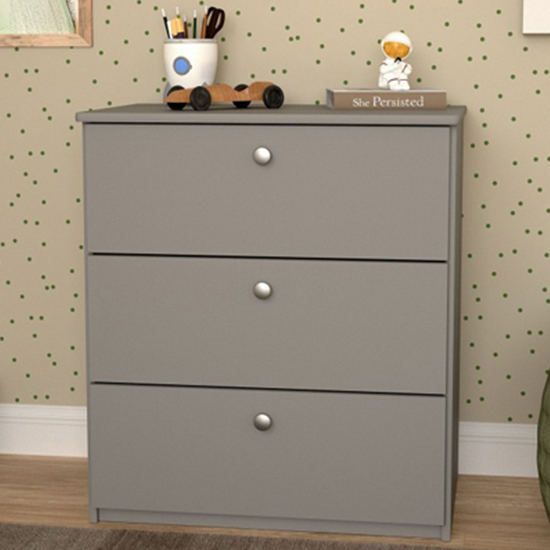 Satria Kids Wooden Chest Of 3 Drawers In Folkestone Grey thumbnail