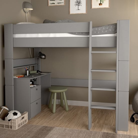 Product photograph of Satria Kids Wooden High Sleeper Bunk Bed In Folkestone Grey from Furniture in Fashion