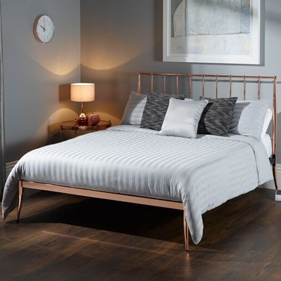 Product photograph of Saturn Precious Metal King Size Bed In Rose Gold from Furniture in Fashion