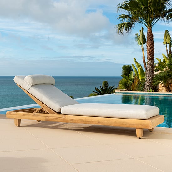 Product photograph of Sauchie Outdoor Adjustable Sun Bed In Light Grey With Teak Base from Furniture in Fashion