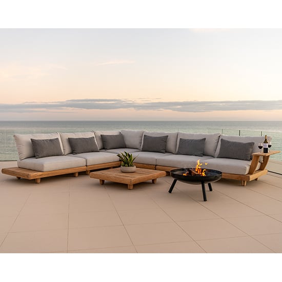 Photo of Sauchie outdoor corner lounge set in light grey with coffee table