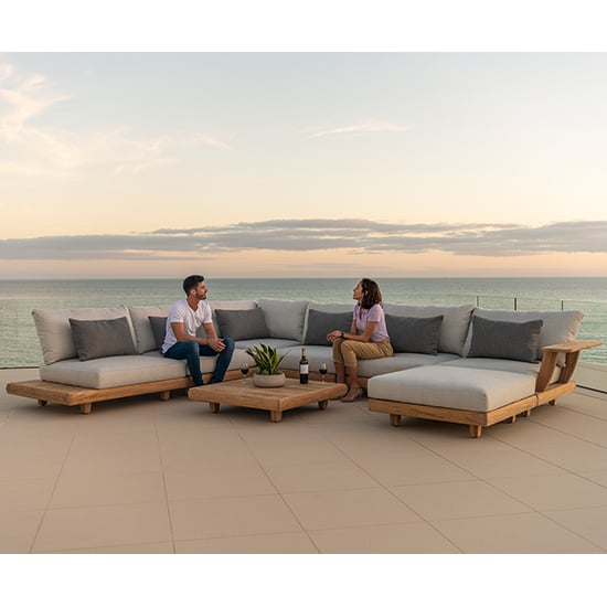 Product photograph of Sauchie Outdoor Corner Lounge Set In Light Grey With Ottoman from Furniture in Fashion