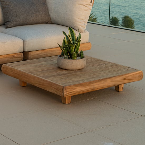 Product photograph of Sauchie Outdoor Square Wooden Coffee Table In Teak from Furniture in Fashion