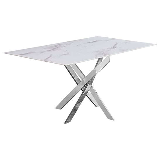 Sauka Marble Effect Glass Dining Table In White And Grey