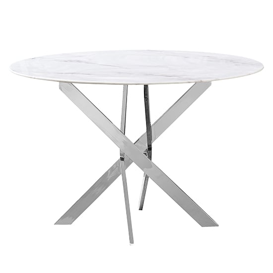 Photo of Sorel round marble effect glass dining table in white and grey
