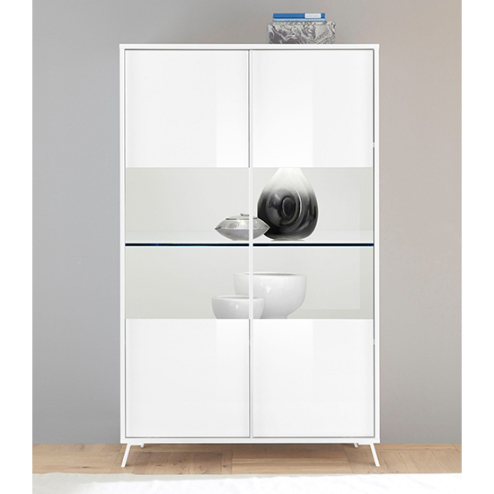Product photograph of Saul High Gloss Display Cabinet With 2 Doors In White And Led from Furniture in Fashion