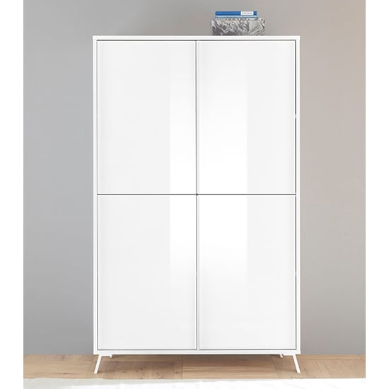 Saul High Gloss Highboard With 4 Doors In White_1