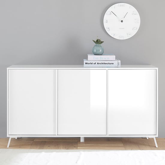Saul High Gloss Sideboard With 3 Doors In White_1